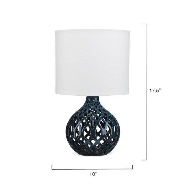 Traditional Fretwork Table Lamp in Navy Blue For Sale - Image 3 of 5