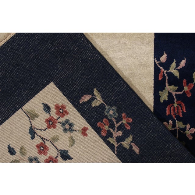 Vintage Chinese Deco Style Rug, Off-White Field, Blue Border, Red Green Florals For Sale In New York - Image 6 of 7