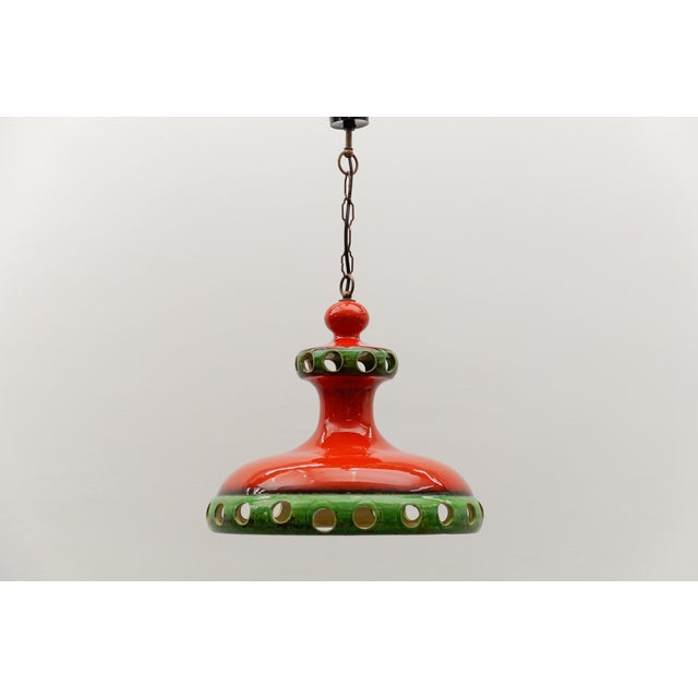 Lovely mid-century modern ceiling lamp in copper, brass and glass, 1950s by shortening the cable, the lowest height of the...