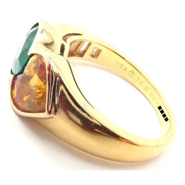 Van Cleef & Arpels 18k Gold Diamond Emerald Yellow Sapphire Ring Paper, size 6 For Sale - Image 9 of 12