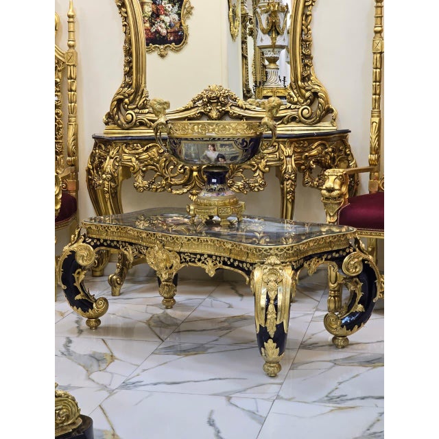 Rococo French Rococo Coffee Table With Hand-Painted Artwork Under Glass & Gilded Bronze Details For Sale - Image 3 of 11