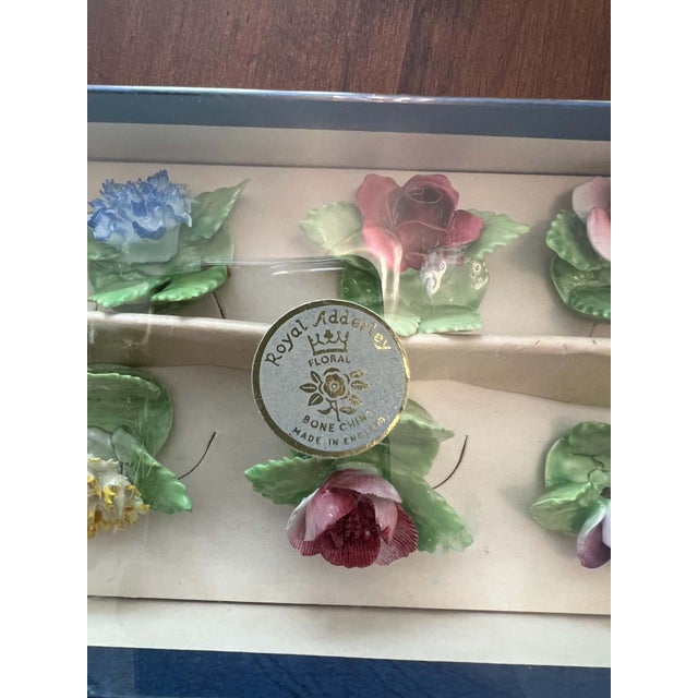 1960s–70s Royal Adderley Bone China Floral Place Card Holders – Set of 8 For Sale - Image 14 of 14