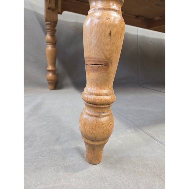 Brown Vintage English Rustic Pine Turned Leg 8' Long Dining Farmhouse Table For Sale - Image 8 of 10