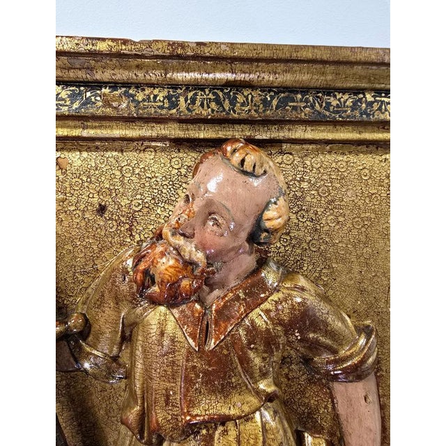 Spanish Artist, Polychrome Carved Reliefs of Saints, 1550, Wood, Set of 2 For Sale - Image 12 of 17