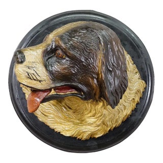 Antique Carved Wall Sculpture of a Hunting Dog’s Head, Ca. 1900s For Sale