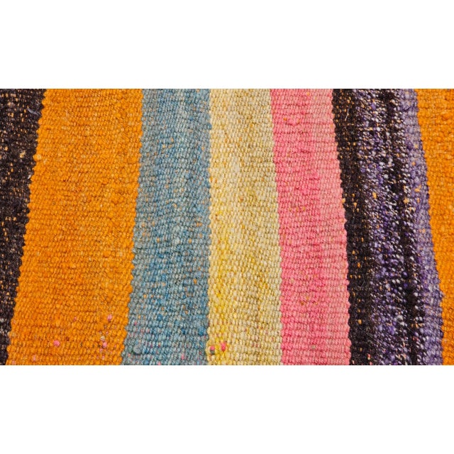 Mid 20th Century Vintage Turkish Sofreh Kilim, Flat-Woven Wool, Stripe Pattern, Yellow & Green, 5x5 For Sale - Image 5 of 11