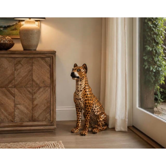 Vintage Italian Glazed Ceramic Leopard Statue For Sale - Image 9 of 12