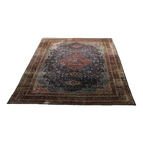 Antique Mashad Rug in Wool For Sale