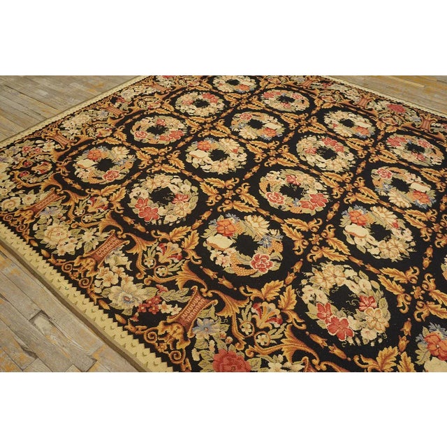 1980s 1980s Black Roses Circle Vintage Chinese European Needlepoint Rug 8' 8' X 12' 2'' Woven Wool Carpet For Sale - Image 5 of 11