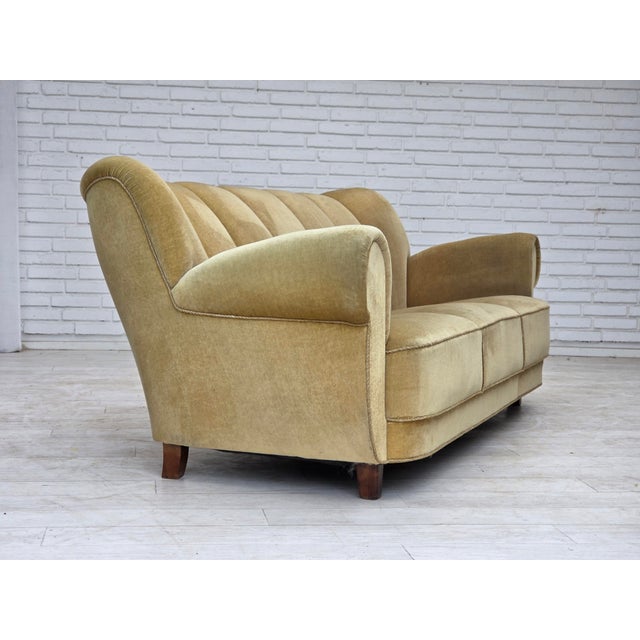 Danish Light Green Velour Three-Seater Sofa, 1960s For Sale - Image 16 of 18