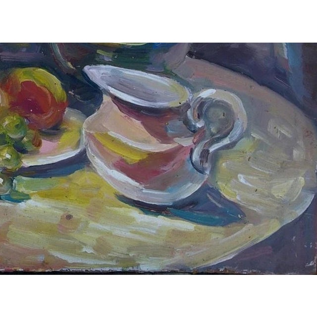 Antique Still Life Oil Painting: Flowers and Food by Ukrainian Artist 46-64 For Sale - Image 6 of 6