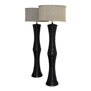 Allison West by Thumbprints Modern Floor Lamps With Shades - a Pair For Sale