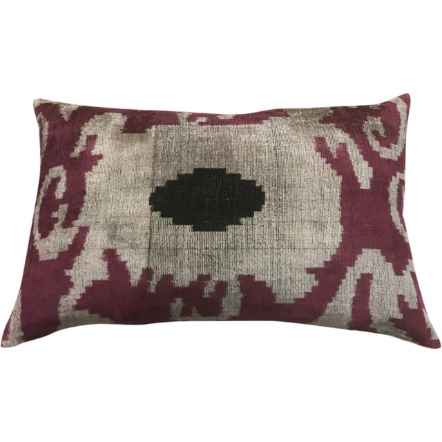 Contemporary Silk Uzbek Ikat Velvet Hand Made Pillow Cushion,16x24 For Sale - Image 3 of 3