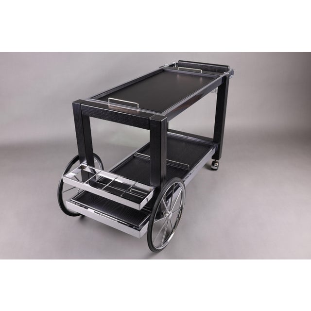 Vintage French Black Wood & Chrome Bar Cart, 1970s For Sale - Image 11 of 12