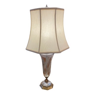 Vintage Hollywood Regency Etched Crystal Lamps For Sale