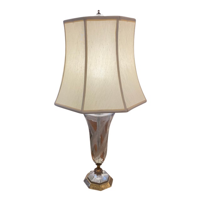 Vintage Hollywood Regency Etched Crystal Lamps For Sale