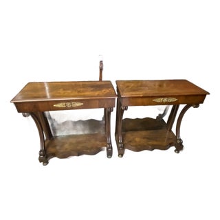 Pair 19thc French Rosewood Mirrored Console Tables For Sale