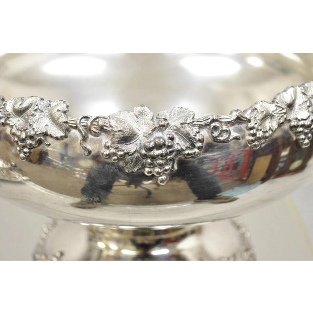 Vintage English Victorian Silver Plated Grapevine Pedestal Base Punch Bowl. Circa Early 20th Century. Measurements: 10.5"...