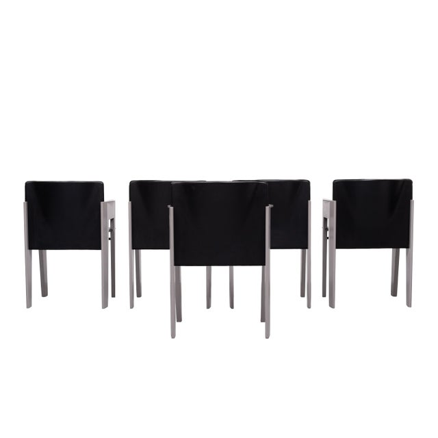 Leather & Wood Dining Chairs by Arnold Merckx for Arco, 1980s, Set of 5 For Sale - Image 9 of 18