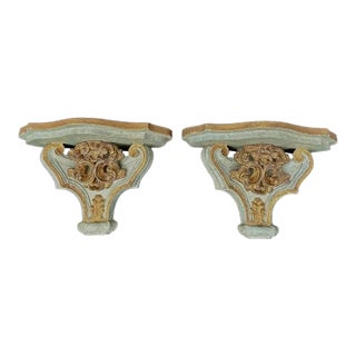 Vintage Gilded Aqua Wall Brackets-a Pair For Sale