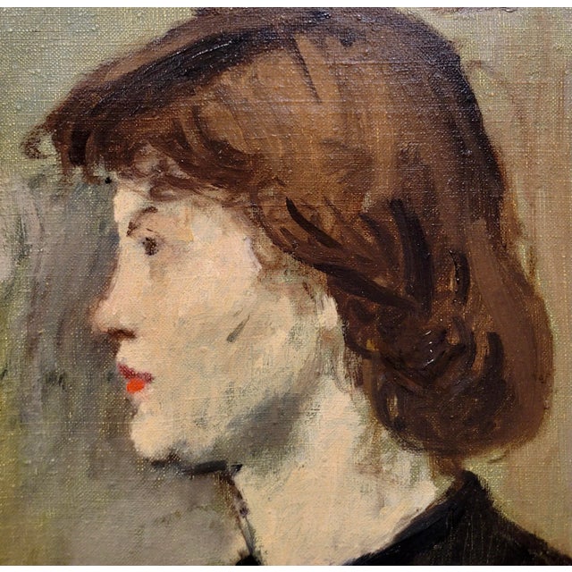 Raphael Soyer -Portrait in Profile of a Woman Wearing a Pearl Necklace-1930s Oil Painting For Sale - Image 4 of 9