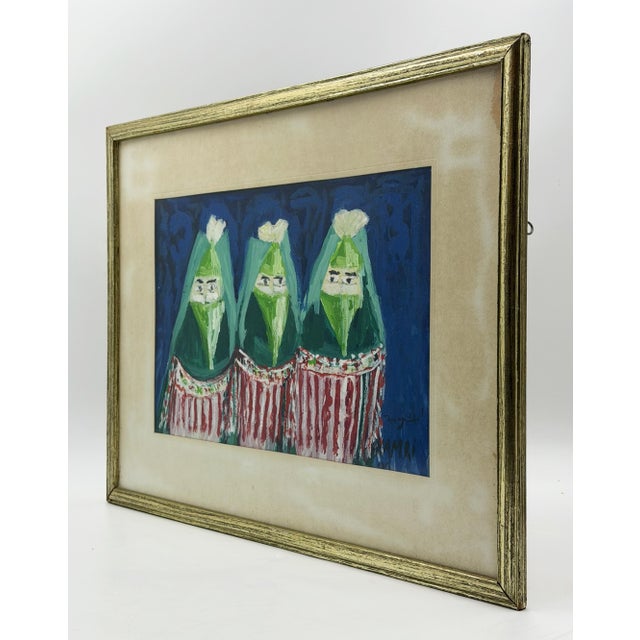 1970s 1970s Mohamed Hamri Moroccan Modernist Painting Three Veiled Women, Signed For Sale - Image 5 of 18