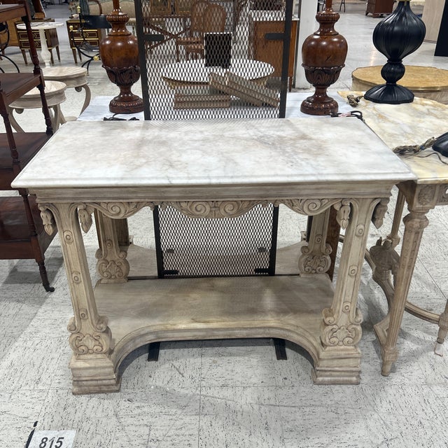 Wood 1920s Empire Bleached Carved Marble Top Console For Sale - Image 7 of 9
