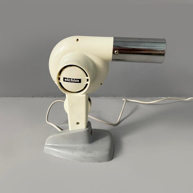 Italian Modern White Plastic and Metal Hair Dryer by Elchim, 1970s For Sale - Image 3 of 16