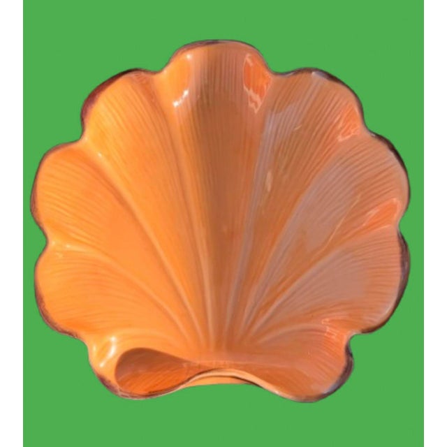 Peach Vintage Italian Costal Clam Shell Extra Large Plates Hand Painted - Set of 12 For Sale - Image 8 of 12