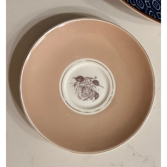 Blue Mid 20th Century Purple and Blue Chinoiserie Blossom and Floral Wall Plate Curation, Set of 7 For Sale - Image 8 of 13