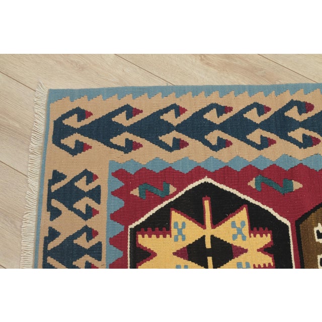 Red 1970s Scandinavian Style Geometric Design Red Handmade Oushak Kilim Runner Rug For Sale - Image 8 of 12