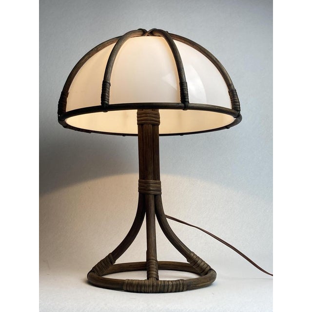 Mid-Century Modern Bamboo Rattan Mushroom Table Lamp, Dutch, 1970s For Sale - Image 3 of 18