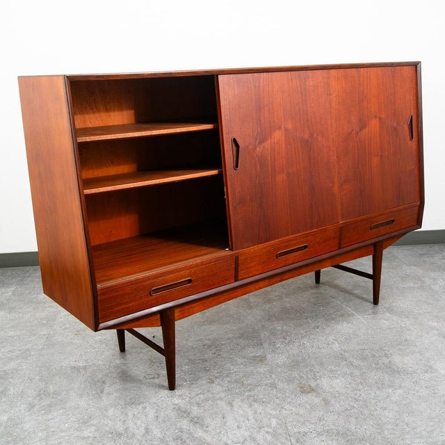 Wood Mid Century Danish Modern Credenza Highboard Bar Sideboard Denmark Teak Drawers For Sale - Image 7 of 12