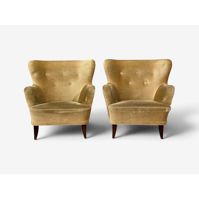 Ilmari Lappalainen, Lounge Chairs, Beech, Velvet, Finland, 1950s For Sale - Image 4 of 12