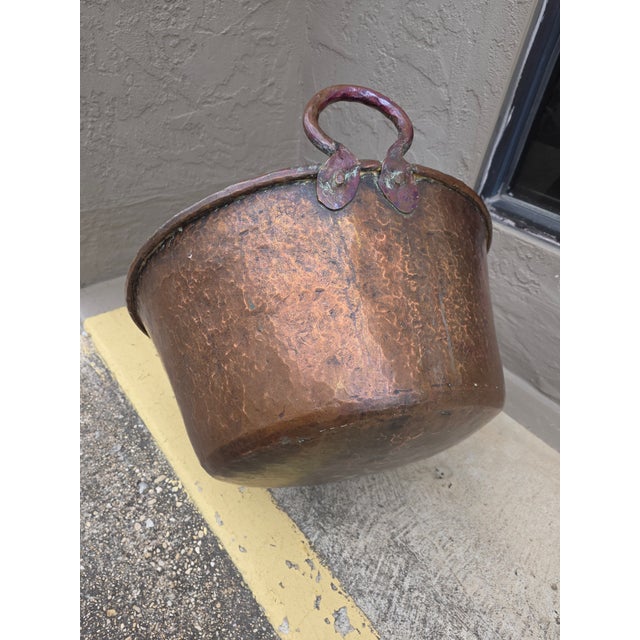 Metal Extra Large Old Copper Cauldron With Handles For Sale - Image 7 of 14