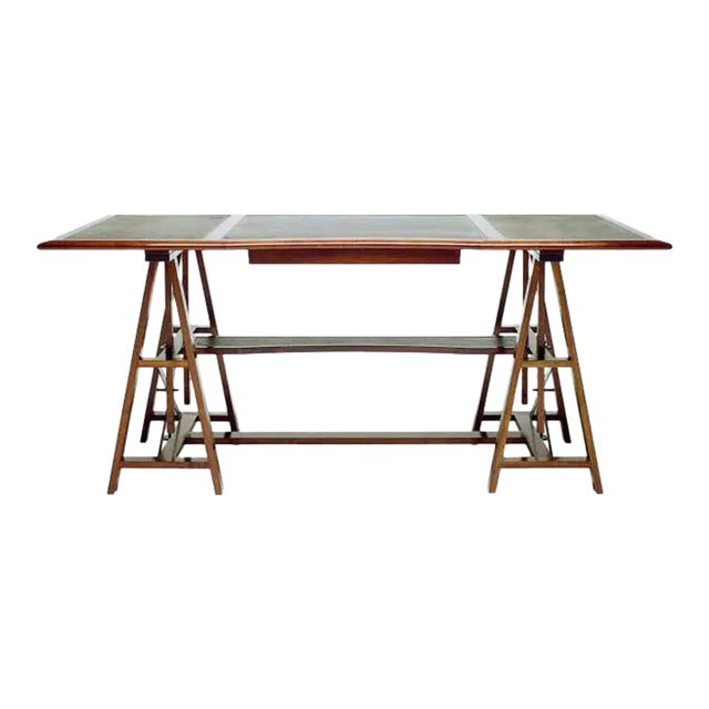 Medium Dark Walnut Architect Adjustable Desk With Black or Brown Leather Insets For Sale