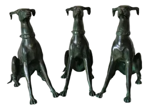 Belgian Artist, Sculptures of Whippet Dogs, 1975, Bronze, Set of 3