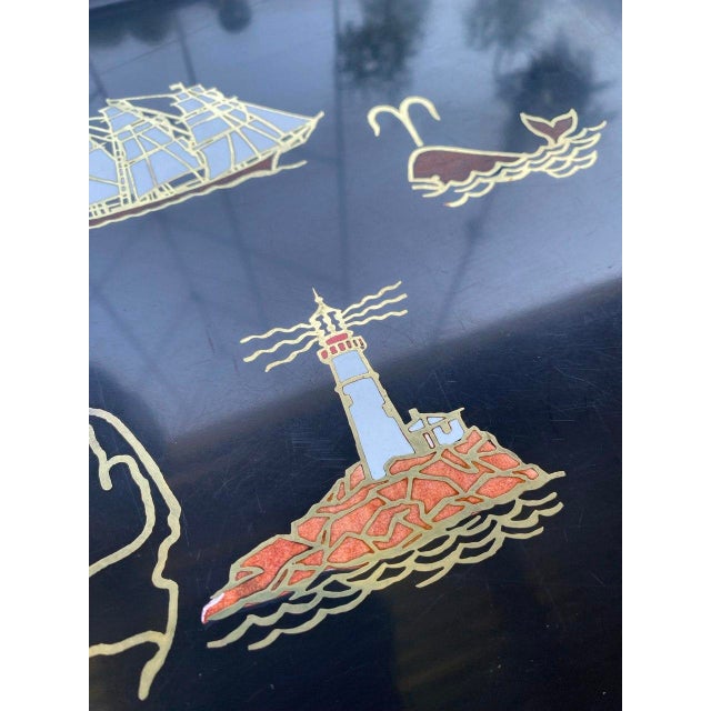 Black Vintage Couroc of Monterey Massachusetts Patriotic Cape Cod Inlaid Serving Tray For Sale - Image 8 of 10