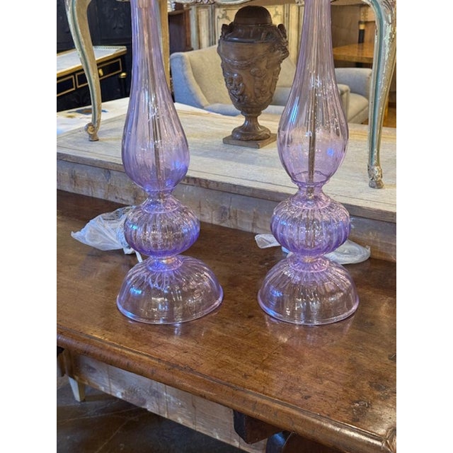 Modern Pair of Modern Lavendar Murano Glass Lamps For Sale - Image 3 of 5