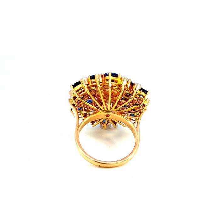 Diamond Pearl and Sapphire Cluster Ring, Size 7.5 For Sale - Image 4 of 7