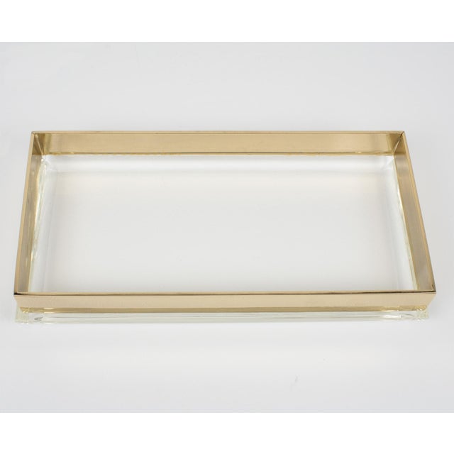 Mid-Century Modern Philippe Cheverny Style Geometric Lucite and Gilded Metal Box, circa 1970 For Sale - Image 3 of 12