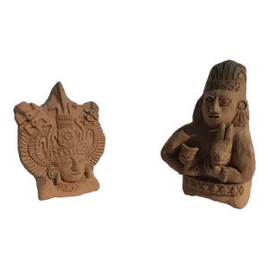 Mayan Inspired Small Clay Figurines From South America - Set of 2