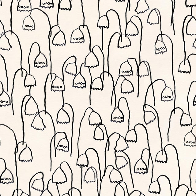 Baby Bells Wallpaper by Susan Hable in Black / Off White For Sale
