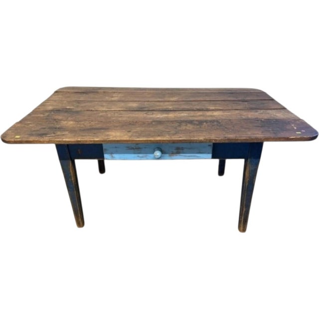 French C 1860 Paintef Pine Kitchen Table For Sale - Image 3 of 6