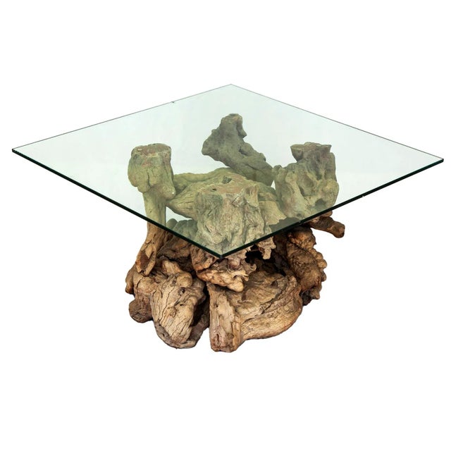 Late 20th Century Late 20th Century Mid-Century Modern Burl Wood Side Table With Square Glass Top For Sale - Image 5 of 9