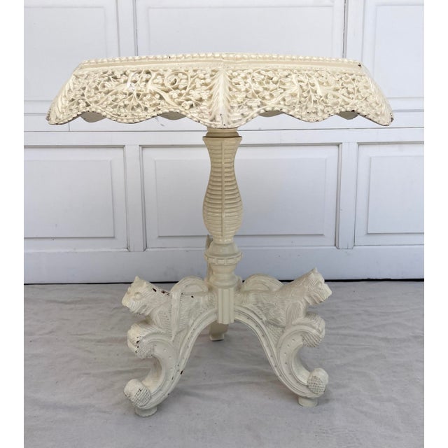 White Anglo-Indian Victorian Octagonal Carved Pedestal Side Table in Antique White For Sale - Image 8 of 12