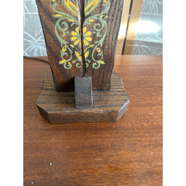 Wood Vintage French Country Yellow Scrolling Table Lamp With Tole Lampshade For Sale - Image 7 of 8