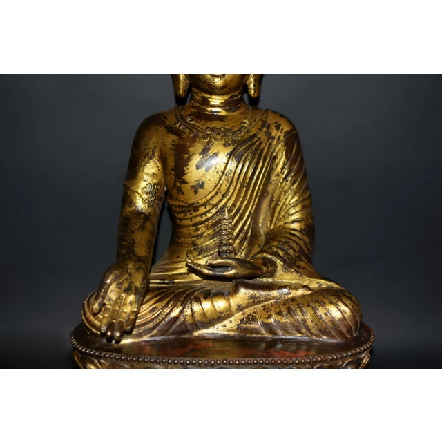 Huge Gilt Bronze Buddha Shakyamuni Statue Buddha 31 Lb For Sale - Image 9 of 17