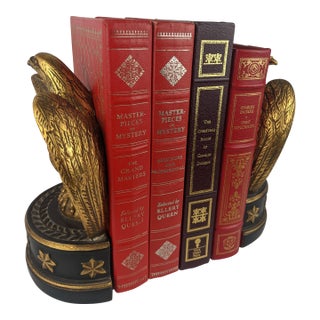 Set of 4 Red & Burgundy Gold Gilt Decorative Books, Dickens & Ellery Queen For Sale