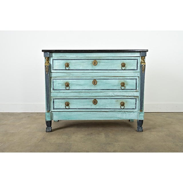 A French Empire, three-drawer commode from the 19th century with its original marble top. See how the more recent artistic...